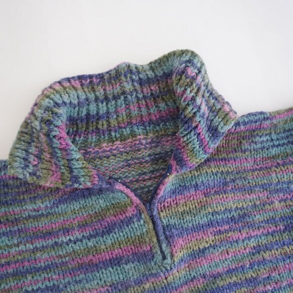 Handmade Pink Purple Wool Blend Knit Quarter Zip Sweater L - Picture 10 of 12